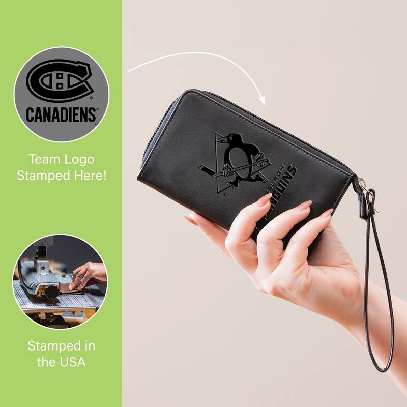 Black Hybrid Leather Cell Phone Wristlet Wallet, Montreal Canadiens - 4" x 7"
