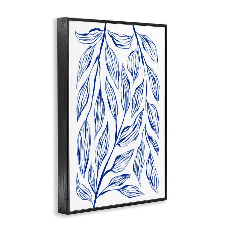 Stupell Simple Blue Leaves on White Framed Giclee Art Design By Martina Pavlova