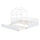 preview thumbnail 7 of 22, Pine Wood House-Shaped Bed with Twin Size Retractable Trundle, Kids Toddler Platform Bed with Apex Roof & Shelf, Full Size