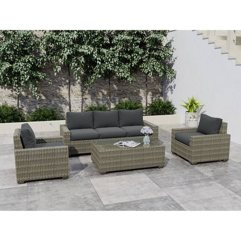 6-Piece Outdoor Wicker Sectional Sofa Set With Cushions And Coffee Table - Dark Grey