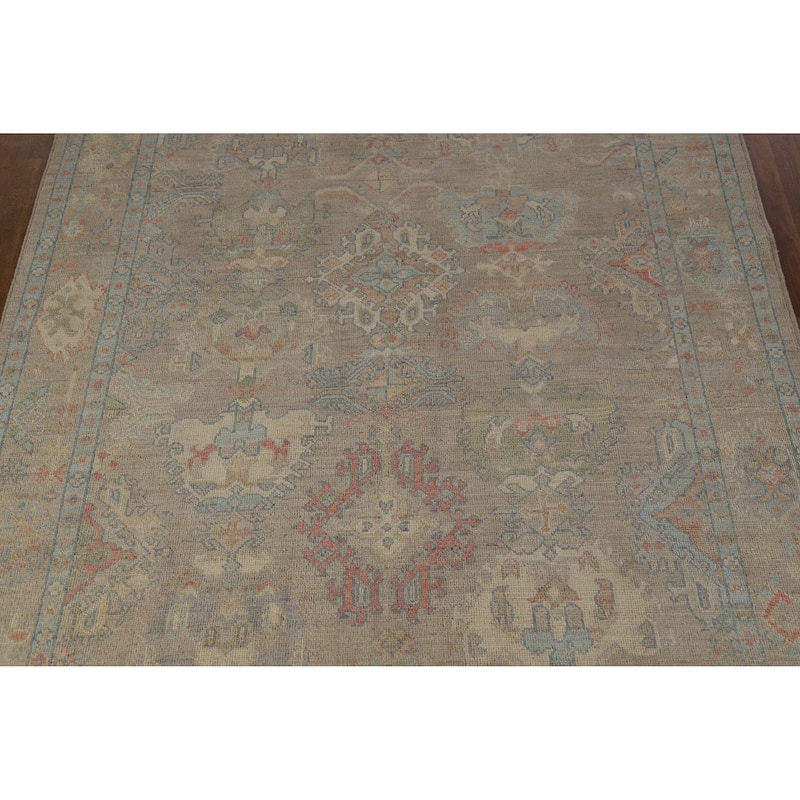 Hand Knotted Oriental 100% Wool Carpet Transitional All-Over Beige & Ivories Oushak Area Rug - 9' 3'' X 6' 2''