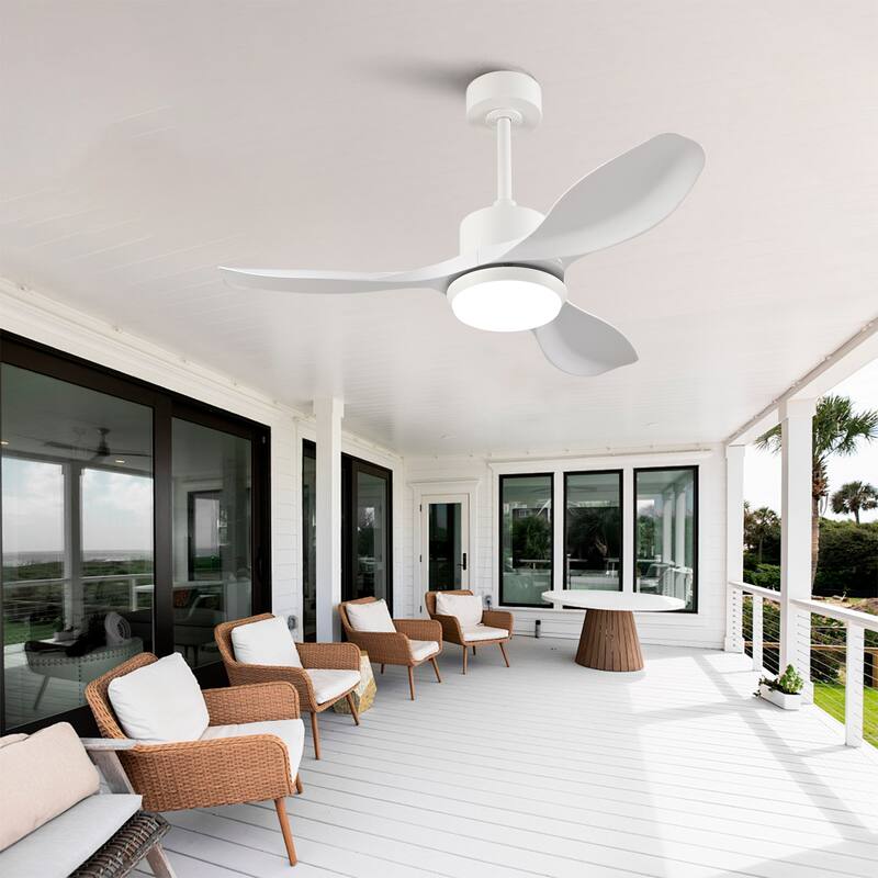 42-Inch Modern White Ceiling Fan With Light, Featuring 3 ABS Plastic Blades, Remote Control Operation - White Marble