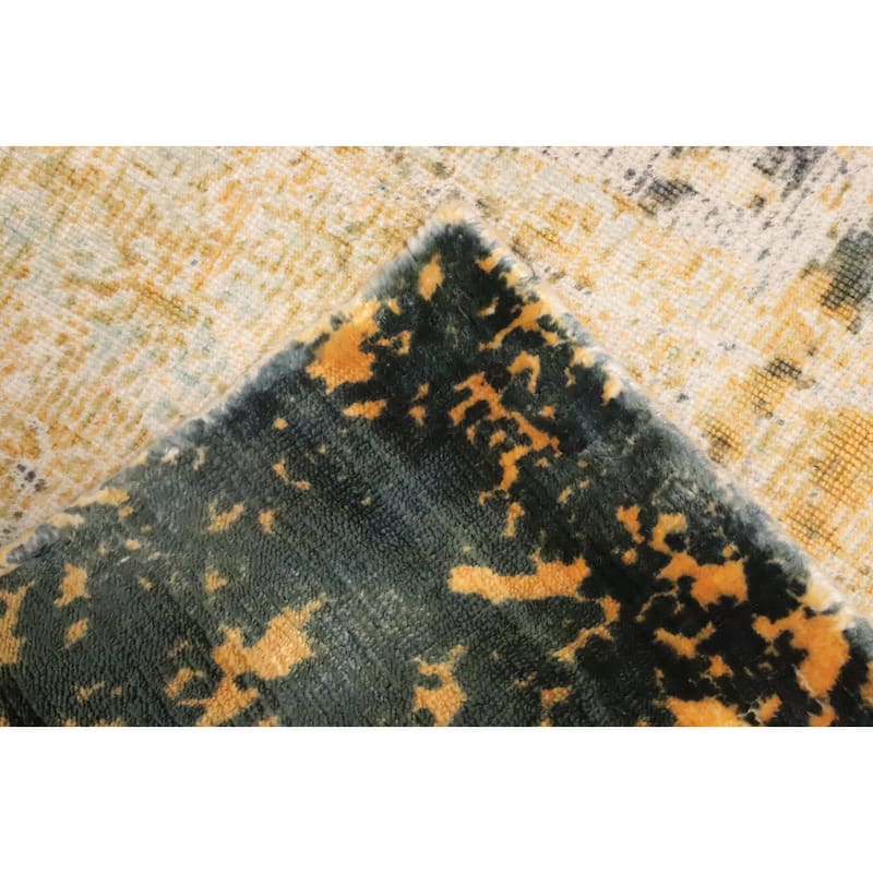 Hand Knotted Oriental Viscose Silk Carpet Modern Pictorial Oranges & Rust Abstract Area Rug - 7' 10'' X 5' 8''