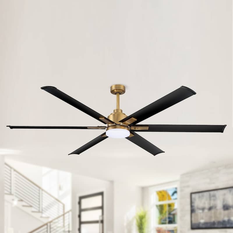 72" Antique Brass Aluminum Large Ceiling Fan with Light and Remote