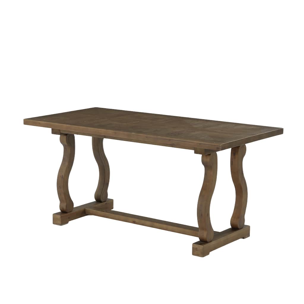 63" Solid Wood Dining Table for 4-6, Diamond Parquetry Top and S-Scroll Legs