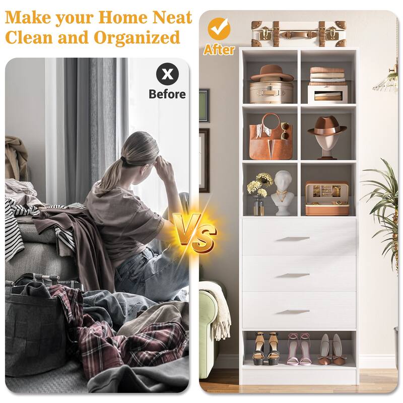 Qvella 23.6'' W Closet System with 3 Wooden Drawers and Partition Storage,Modular Closet Organizer for Walk-in/Reach-in Closet