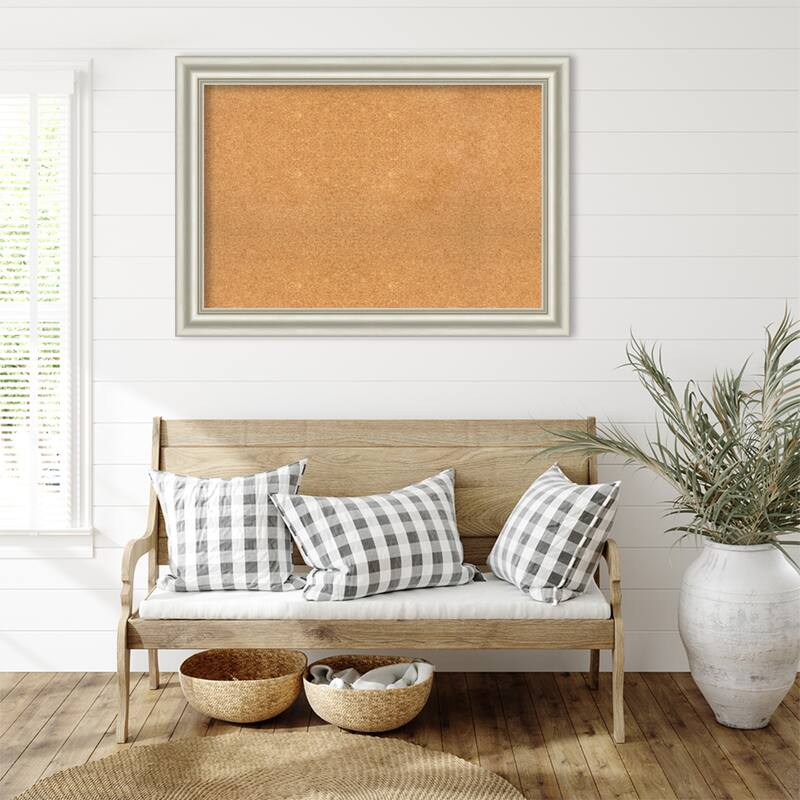 Sophia Silver Framed Cork Board - Bulletin Board, Organization Board, Pin Board