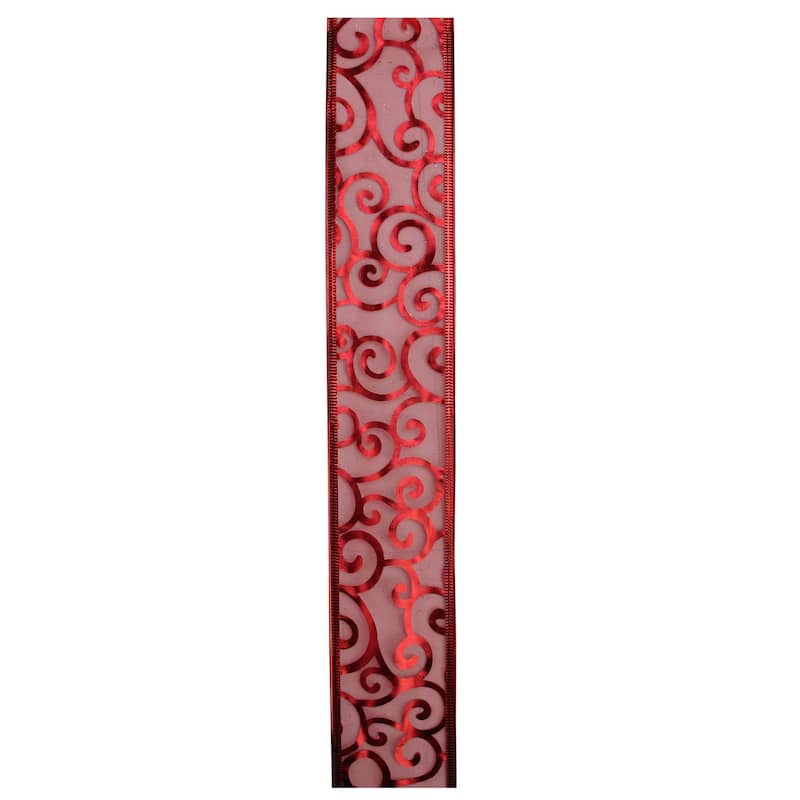 Swirls of Red Christmas Wired Craft Ribbon 2.5" x 10 Yards