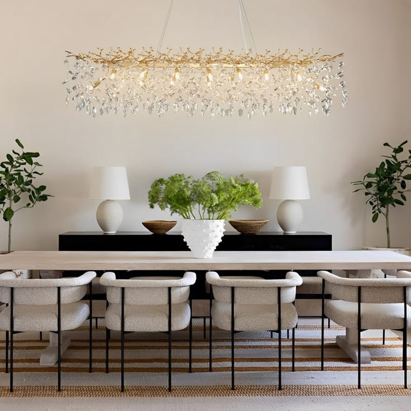 KAYLA 47.2" Modern 14-Lights Gold Luxury Crystal Linear Chandelier for Dining Room - N/A