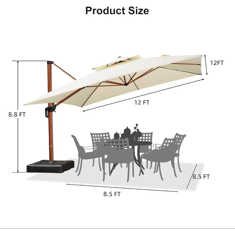 PURPLE LEAF 12ft Square Wood Pattern Patio Cantilever Umbrella