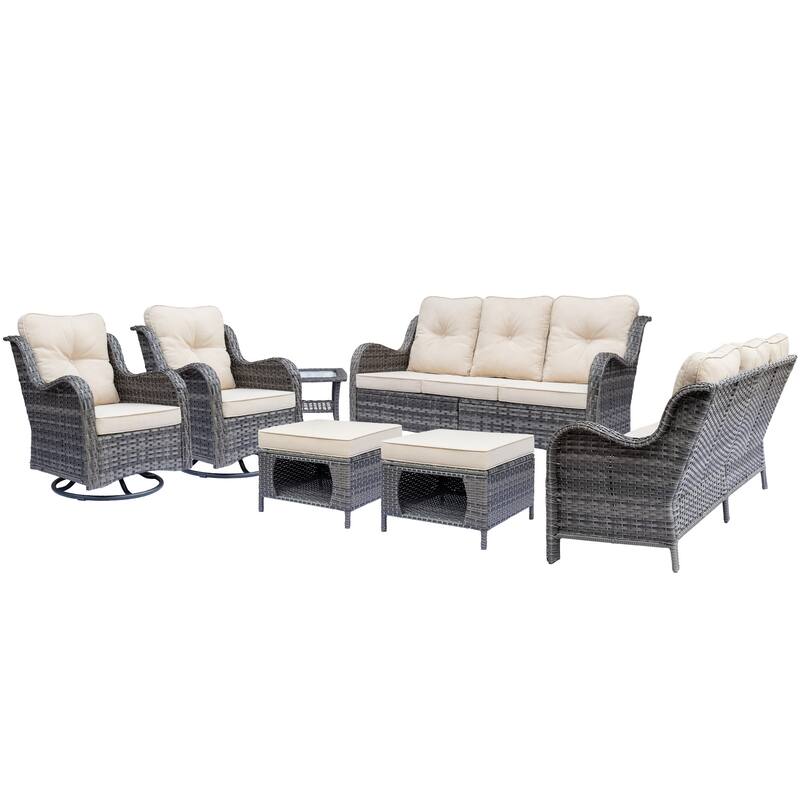 High Back Gray Wicker Outdoor Patio Conversation Sets with Swivel Chair