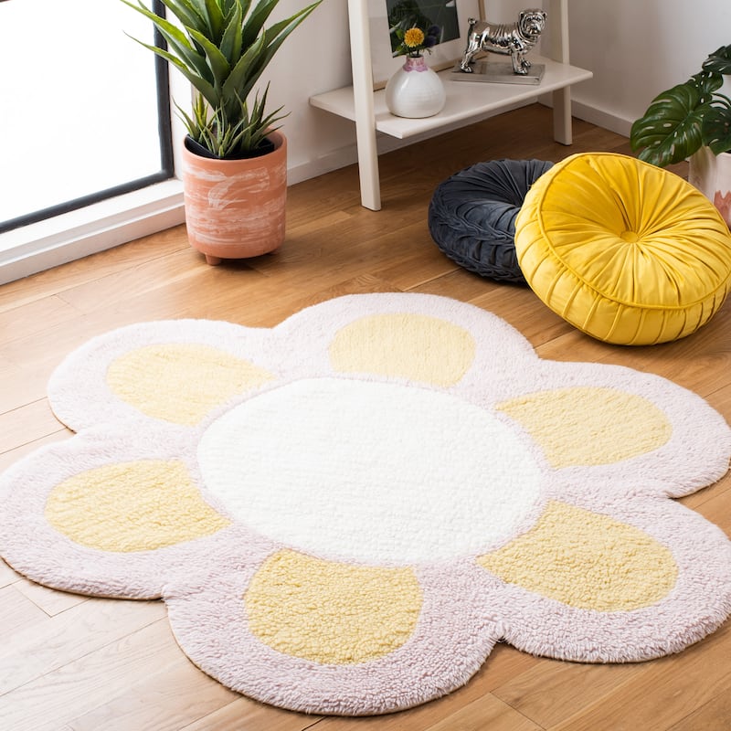 SAFAVIEH Vermont Machine Washable Handmade Tehila Magdalena Rug - 6' Round - Gold/Light Pink