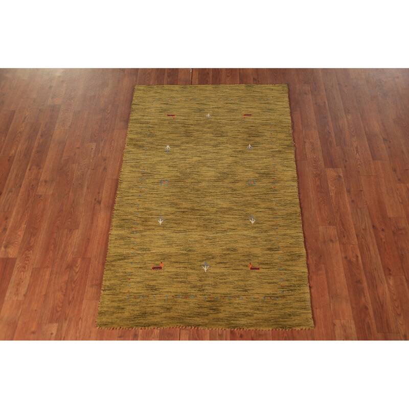 Green Gabbeh Indian Foyer Rug Handmade Wool Carpet - 2'11" x 4'10"