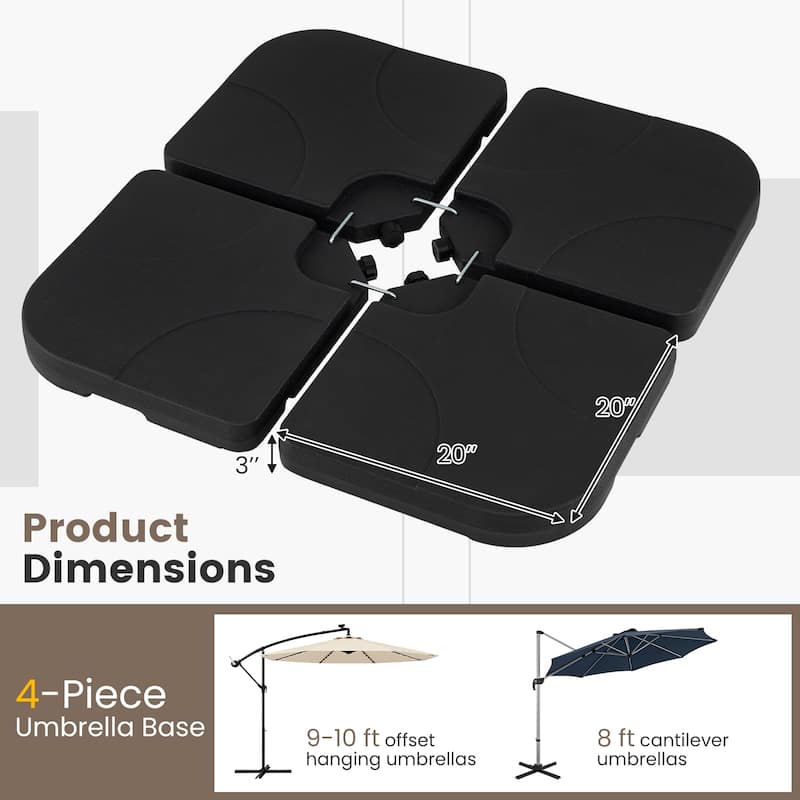 Gymax 4-Piece 164 LBS Water or Sand Filled Square Weight Plate Set