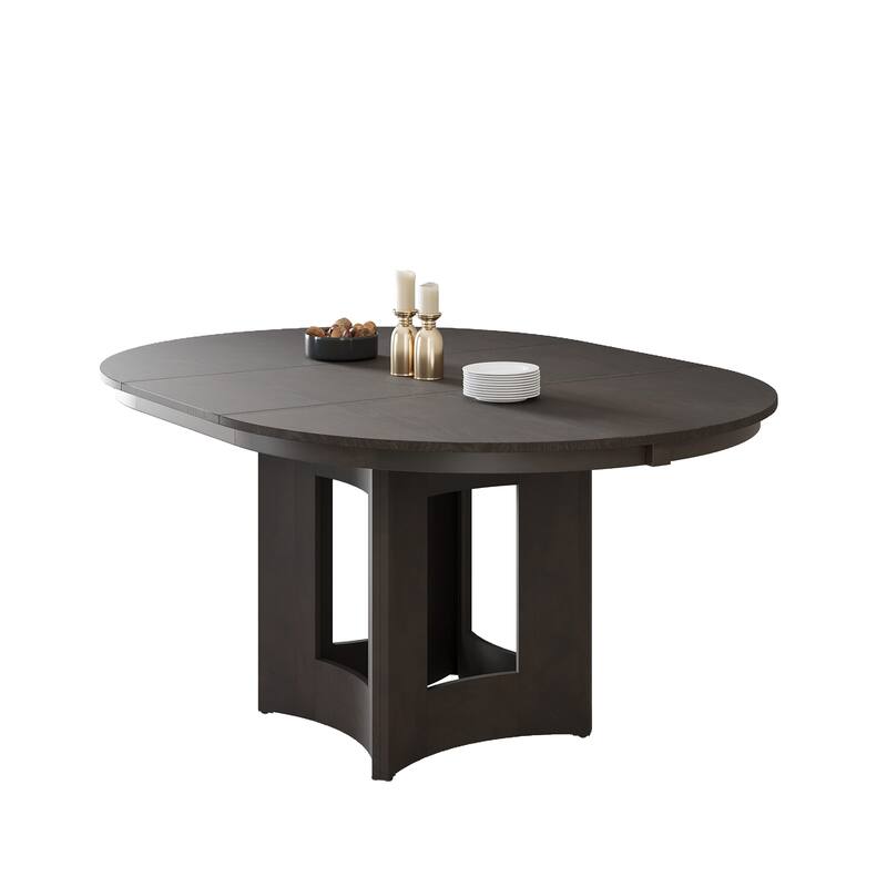 Roomfitters Extendable Oval Dining Table, Modern Wood Kitchen Table with Sculptural Pedestal Base, Seats 4-6