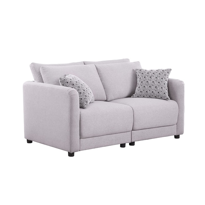 Linen Upholstered Loveseat with 2 Pillows in Light Gray