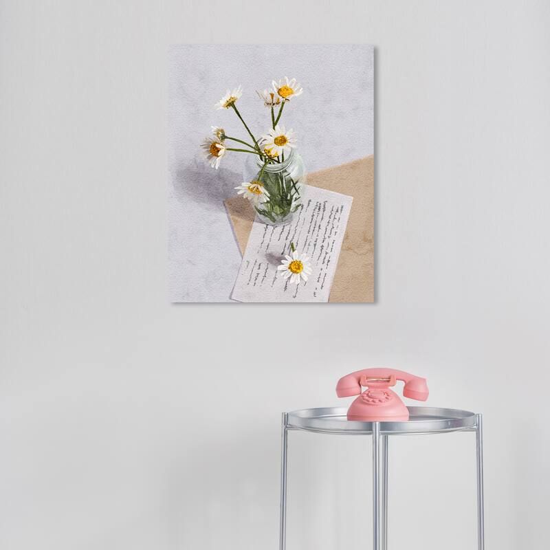 Wynwood Studio Canvas Floral and Botanical Floral Letter Yellow and Beige Farmhouse Wall Art Canvas Print - 16 x 20