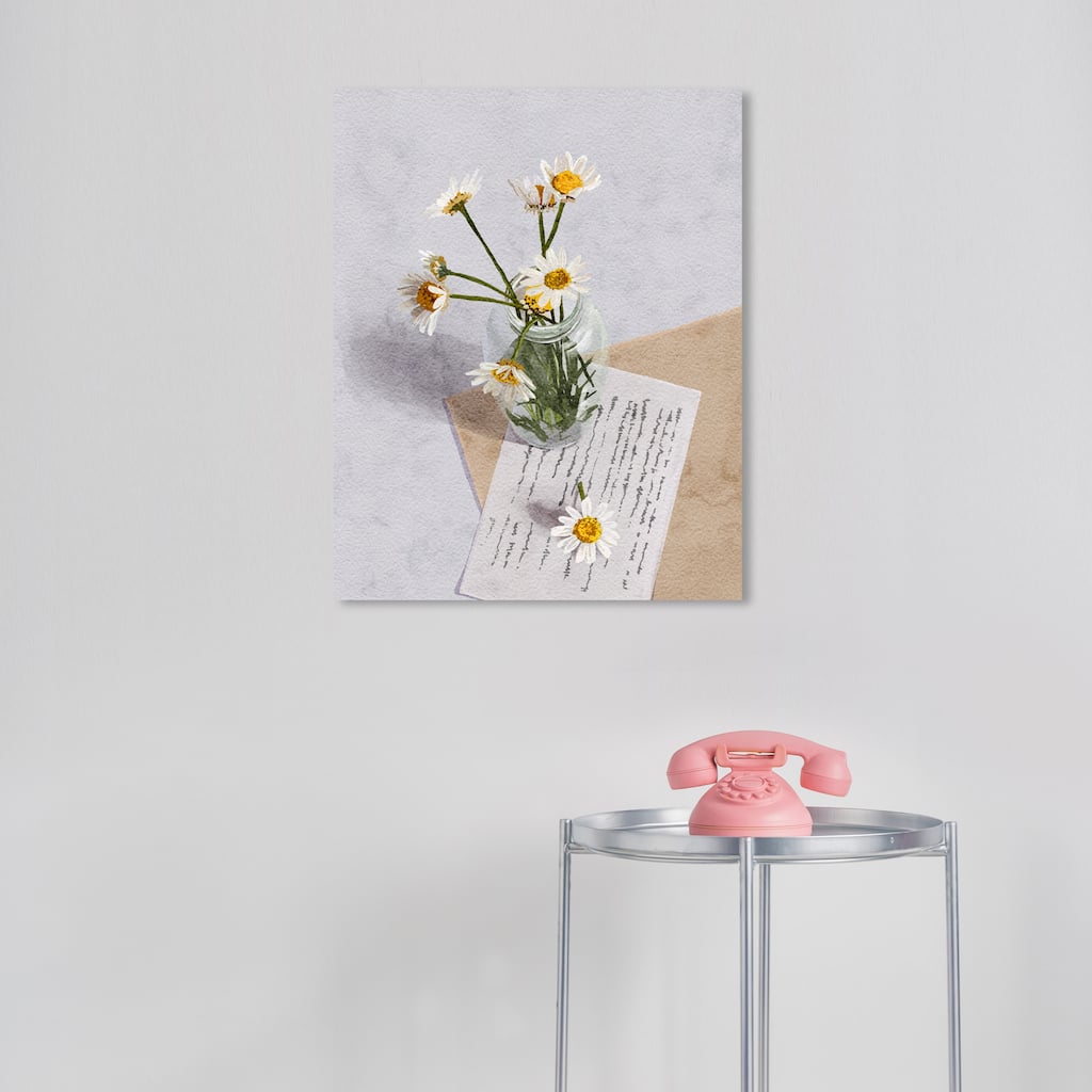 Wynwood Studio Canvas Floral and Botanical Floral Letter Yellow and Beige Farmhouse Wall Art Canvas Print