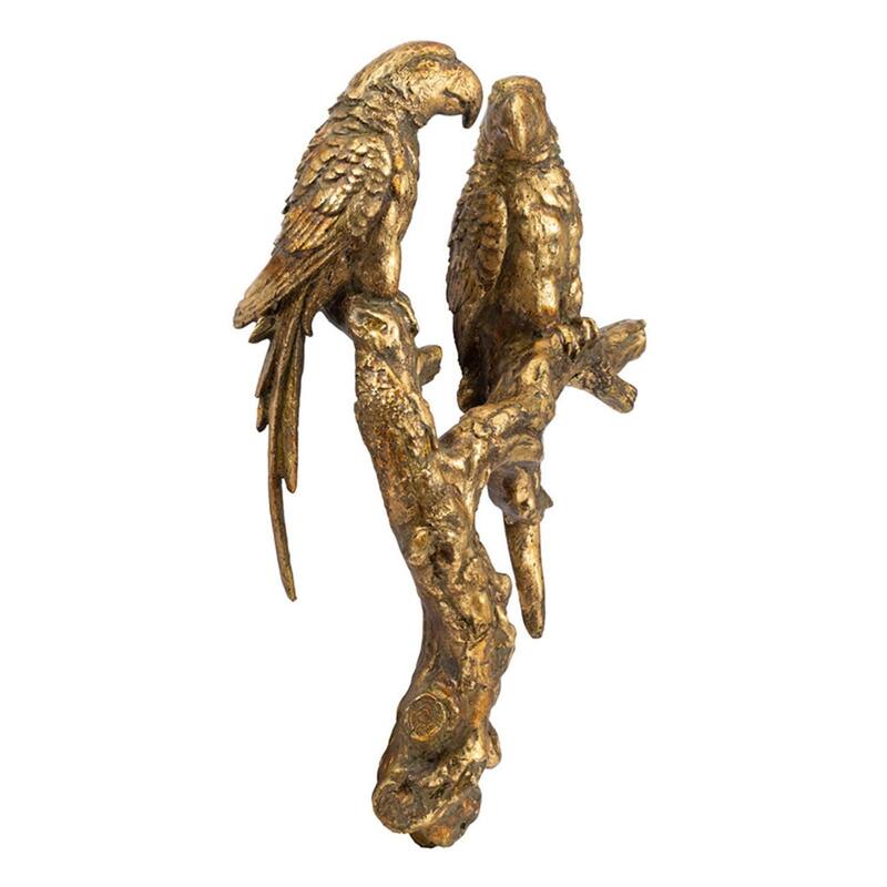 HomeRoots 13" Antiqued Gold Parrots Hanging Dimensional Sculpture