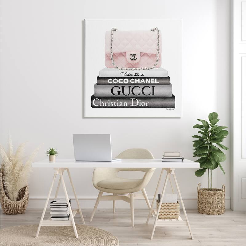 Stupell Pink Quilted Purse on Modern Chic Bookstack Canvas Wall Art - Black