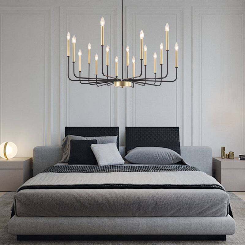 16-Light Large Candlestick Rustic Hanging Linear Chandelier Lighting for Kitchen Island