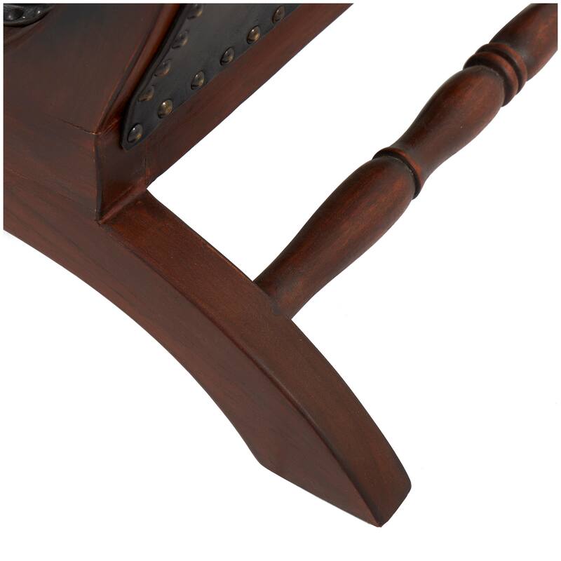 Leather Handmade Accent Chair with Ottoman with Scrolled Wood Arms and Arched Legs - Brown or Black - Roche River Decor