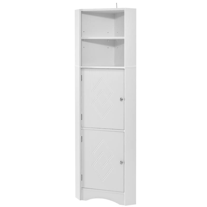 Tall Bathroom Corner Cabinet, Freestanding Storage Cabinet with Doors and Adjustable Shelves