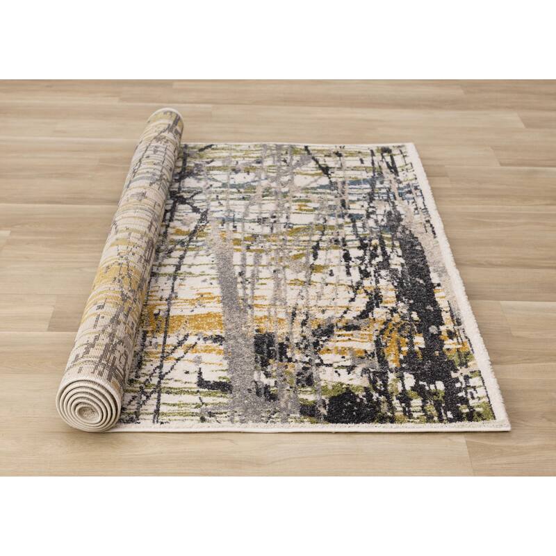 Blue Yellow Green Grey Paint Splatter Abstract Area Rug