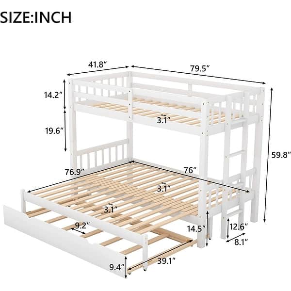 Twin Over Twin Pull-Out Bunk Bed with Trundle, Solid Wood Bunkbed with ...