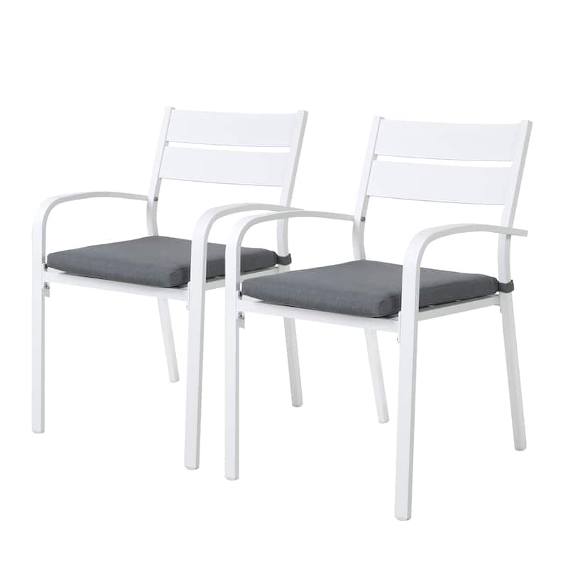 Outdoor Cushioned Aluminum Dining Chair Stackable Patio Armchairs (Set of 2)