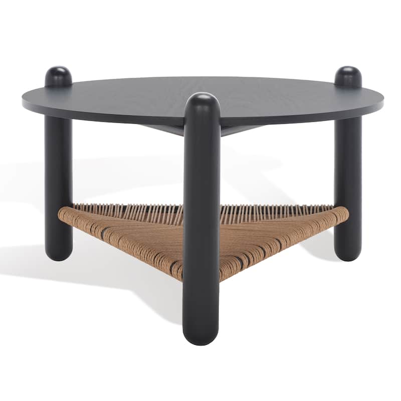 SAFAVIEH Couture Kaili Tropical Coastal Woven Shelf Coffee Table - 30 In. W x 30 In. D x 18 In. H - 30Wx30Dx18H - Black