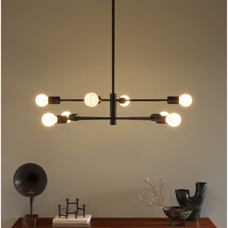 8-Light Metal Dimmable Sputnik Chandelier for Dining Room - Black