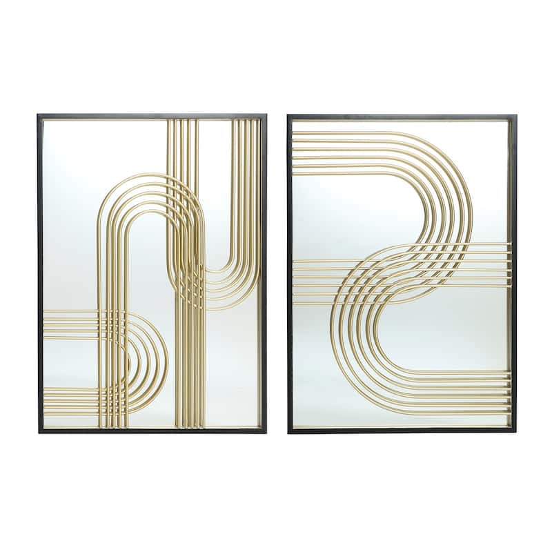 Modern Gold Iron Loops Rectangular Accent Wall Mirrors (Set of 2) - 25.98" H x 17.91" W x 0.98" D
