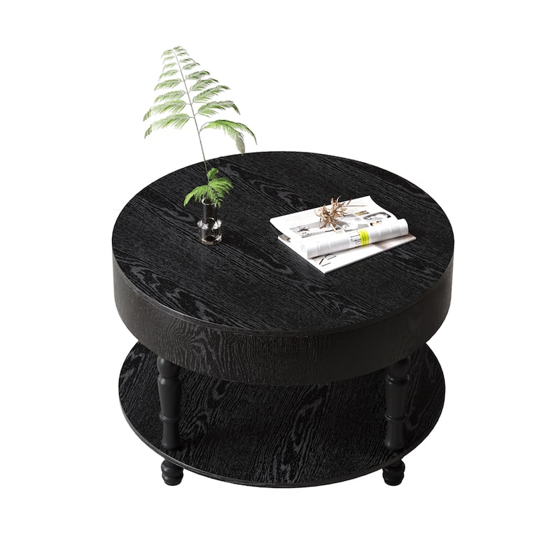 Round Flip-Top Coffee Table with Storage, Dual-Tier Center Table with Adjustable Leveling Feet and Open Shelf