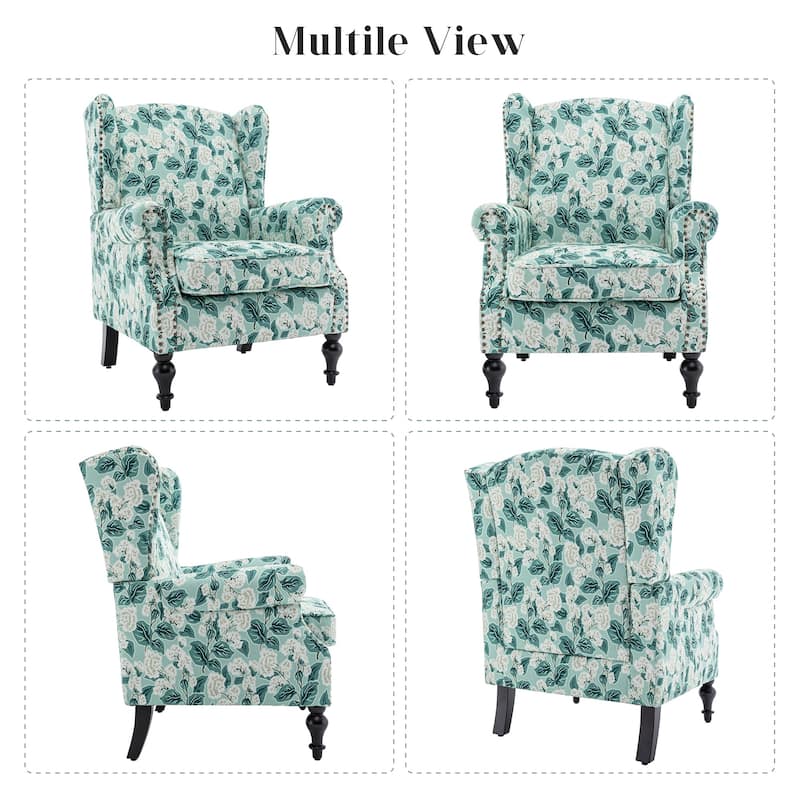 HOMYKA 29'' Wide Floral Pattern Wingback Accent Armchair with Nailhead Trim
