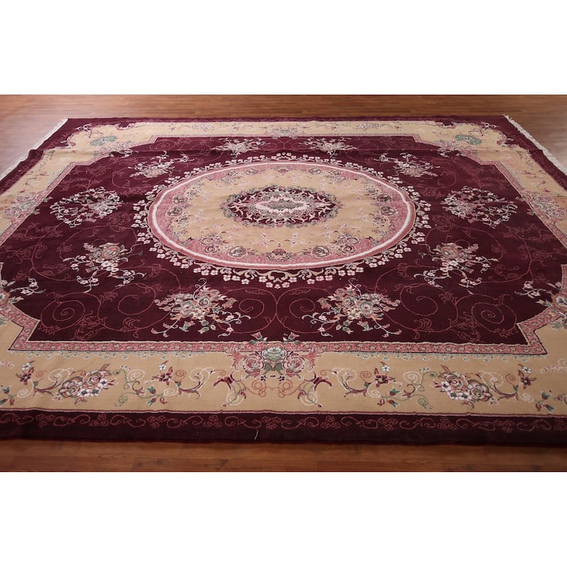 Victorian Style Burgundy Tabriz Area Rug Machine Made Carpet - 9'9" x 12'9"