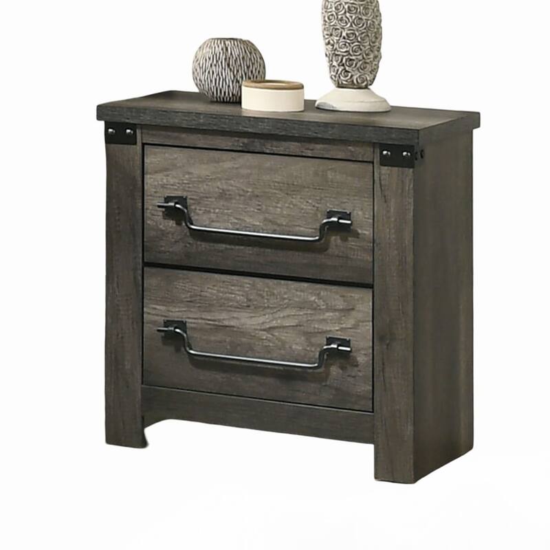 Rustic Gray 1pc Bedside Table Melamine Paper Wooden Nightstand