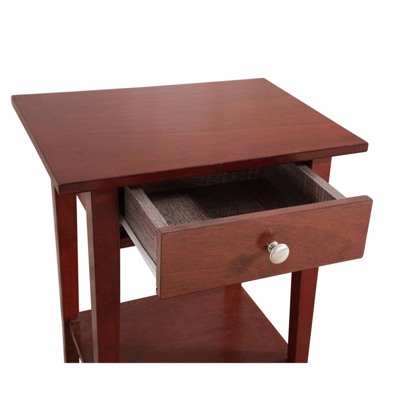 Cherry Nightstand 28x18x14 Compact Bedside Table with Modern Style, Sturdy Construction and Convenient Storage Drawer