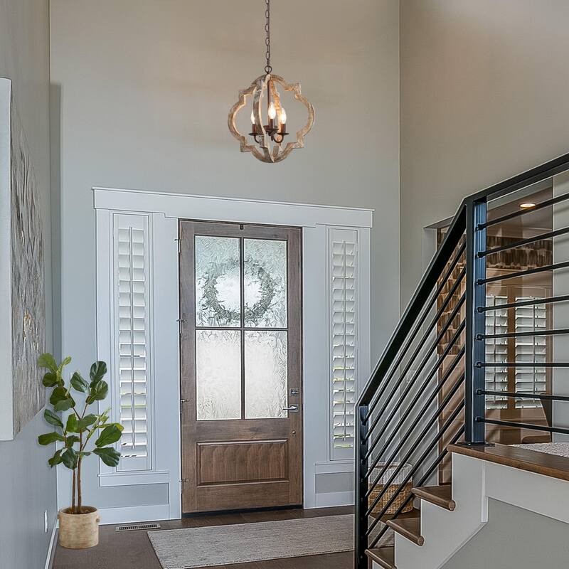 Modern Farmhouse 3-Light Wood Lantern Chandelier for Dining Room