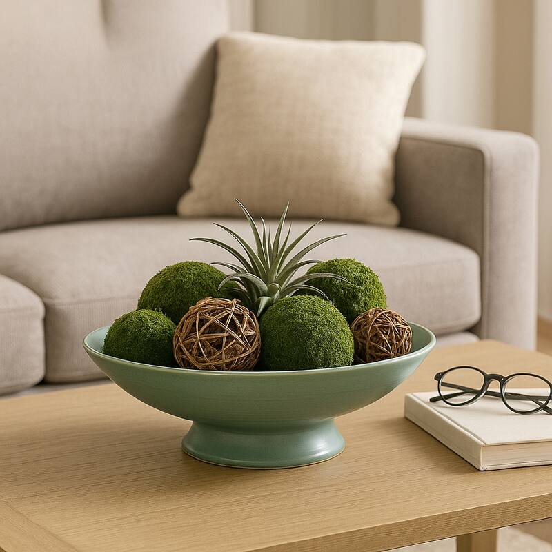 Decorative Round Pedestal Accent Bowl - 15", Green - 15.0"