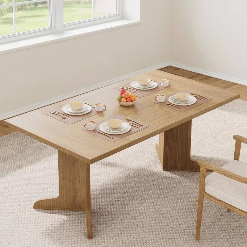 71.1" Farmhouse Rectangle Kitchen Table, with Thicken Tabletop - Natural