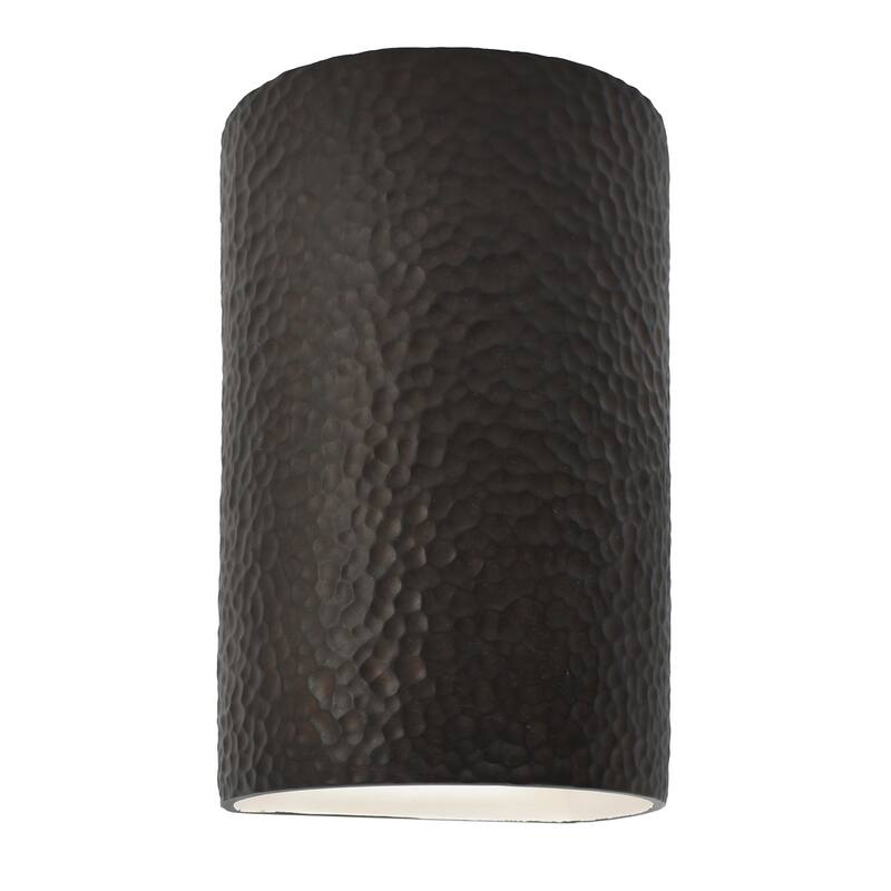 Justice Design Ambiance - Large ADA Cylinder Wall Sconce - Open Top & Bottom - Replaceable Bulb - Hammered Iron