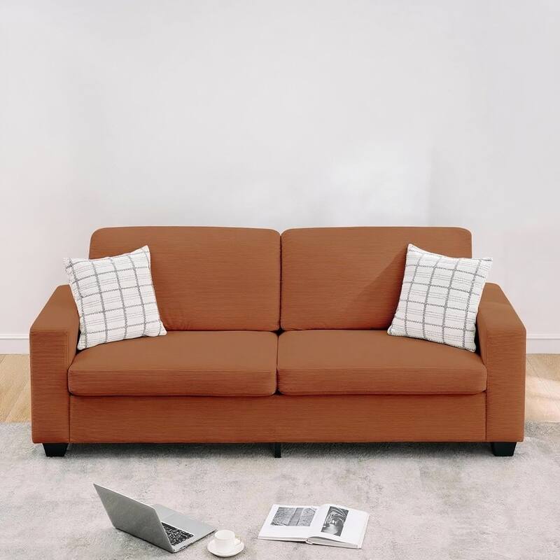 3 Seater Corduroy Upholstered Couches, with Wide Armrests, 83" - Orange