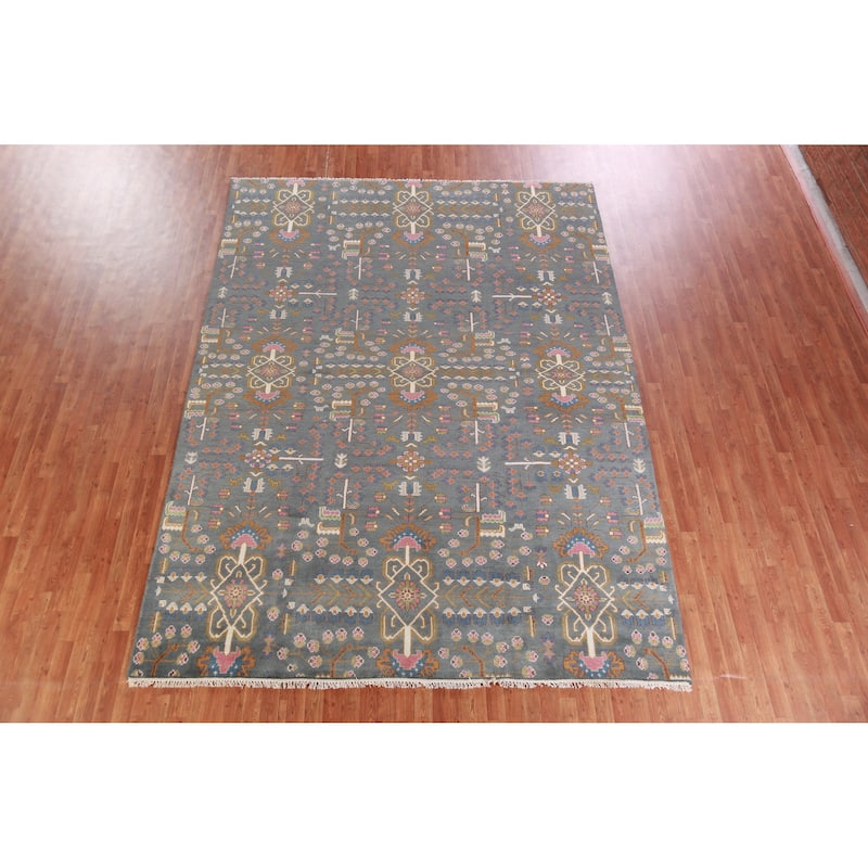 Hand Knotted Oriental 100% Wool Carpet Traditional All-Over Navy Blue & Blues Heriz (serapi) Area Rug - 11' 11'' X 8' 10''