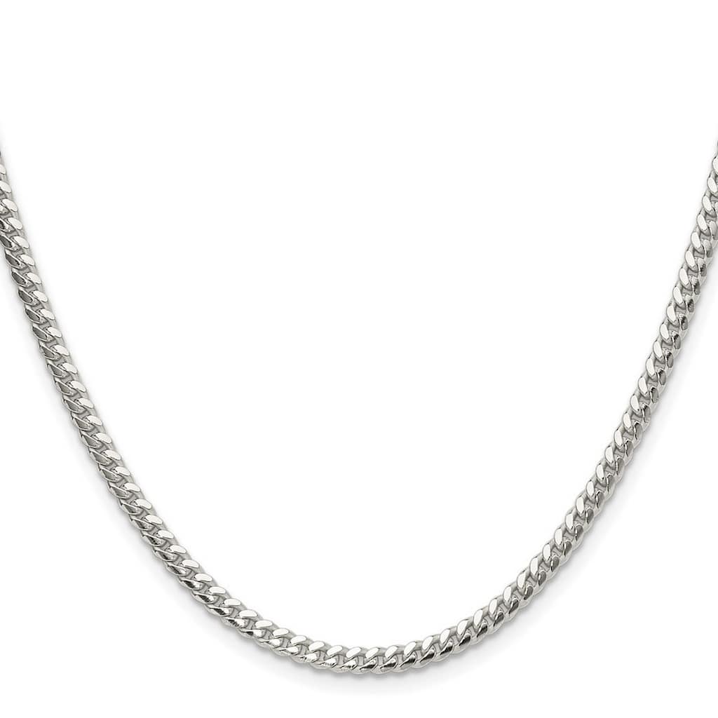 Curata 925 Sterling Silver Polished 3.4mm Domed Curb Chain Necklace for Men