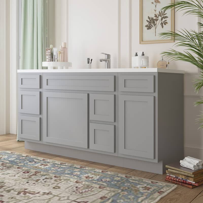 Vanity Art 66" Oak Freestanding Bathroom Vanity Cabinet without Top