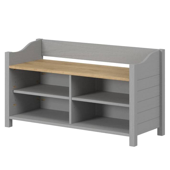 Shoe Rack and Bench White Distressed | Furniture Dash -  Furniture Dash|Gray wash, seat in antique brown.