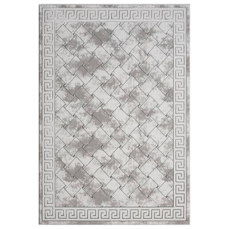 Ksamil Collection Abstract Weave Broder Area Rug - 7'11" x 10'10" - Gray