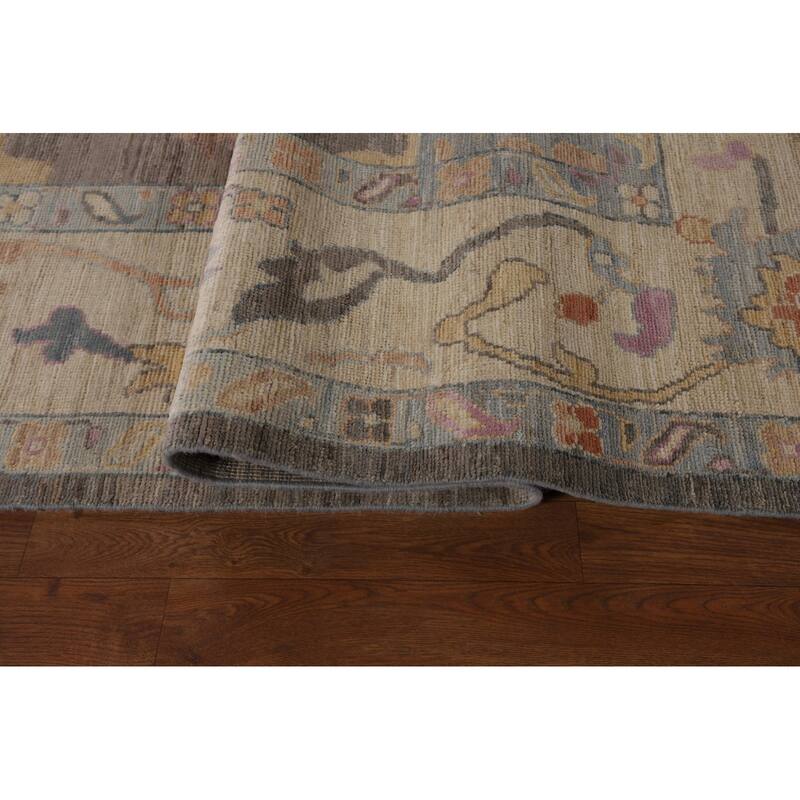 Vegetable Dye Oushak Turkish Rug Hand-Knotted Brown Wool Carpet - 9'2"x 11'10"