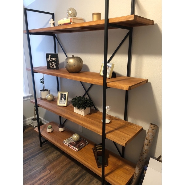 Top Product Reviews For Ailis Brown Wood Metal 4 Shelf Etagere Bookcase 13288403 Overstock